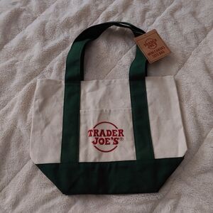 Trader Joe's Green and White Canvas Tote Bag